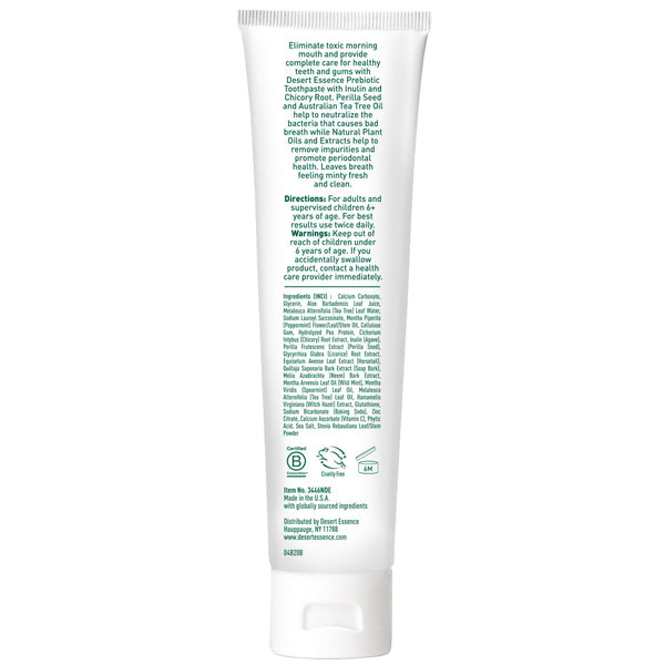 Desert Essence Prebiotic Plant-Based Whitening Toothpaste - Mint - Oral Care with Inulin, Perilla Seed & Aloe - Vegan, Fluoride Free, Non-Gmo,