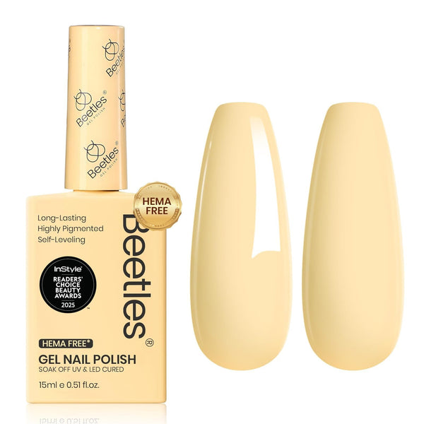 Beetles Pastel Yellow Gel Polish, 15ML Hema Free Light Yellow Gel Nail Polish Butter Time All Season Nails Soak Off UV Colorful Bottle Nail Art
