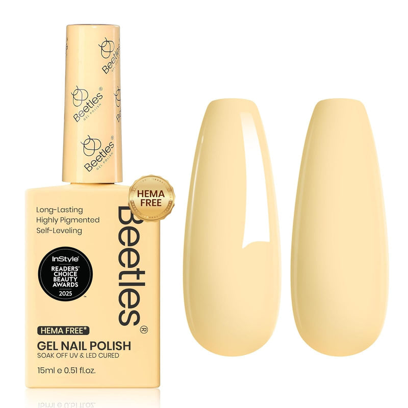 Beetles Pastel Yellow Gel Polish, 15ML Hema Free Light Yellow Gel Nail Polish Butter Time All Season Nails Soak Off UV Colorful Bottle Nail Art