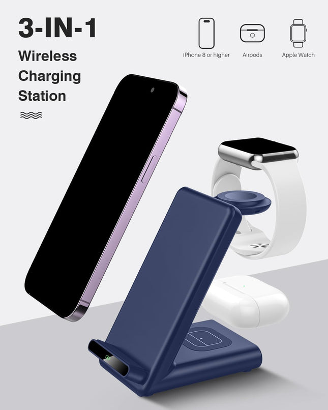 Wireless Charging Station,3 in 1 Wireless Charging Stand Made for Apple Watch Ultra 10 9 8 7 6 SE 5 4 3,Fast Wireless Ch