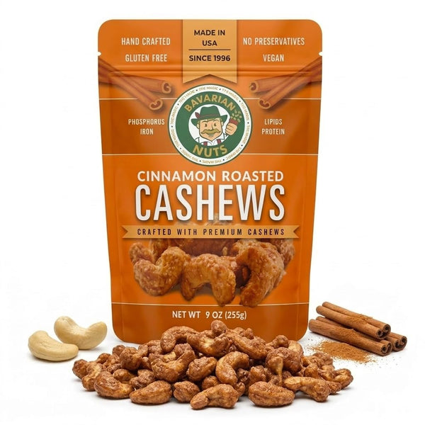 Magic Bavarian Cinnamon Roasted Cashews, 9 Oz - Sweet, Gluten-Free, Vegan Nuts, Made in the USA Cinnamon 9 Ounce (Pack of 1)