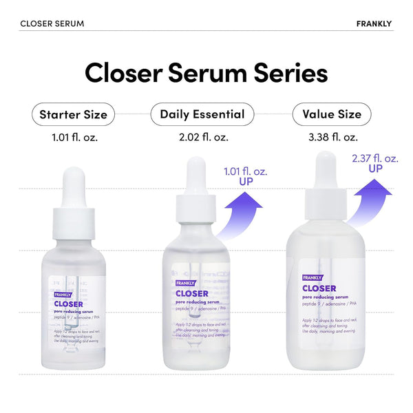 FRANKLY Closer Serum Jumbo | Pore Minimizer Serum | 2.03 fl oz | 9 Peptides, Vegan Collagen, Adenosine, PHA | Korean Pore Minimizer for Glass