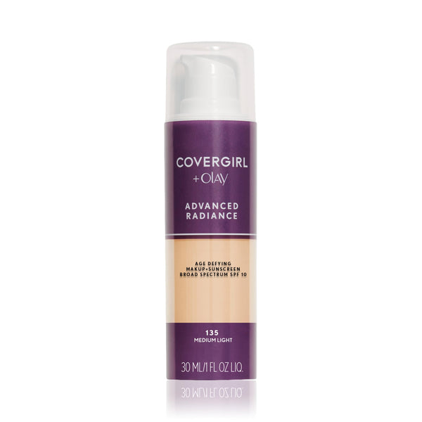 COVERGIRL Advanced Radiance Age Defying Foundation Makeup, Medium Light 135, 1 Ounce (packaging may vary) 135 Medium Light 1 Fl Oz (Pack of 1)