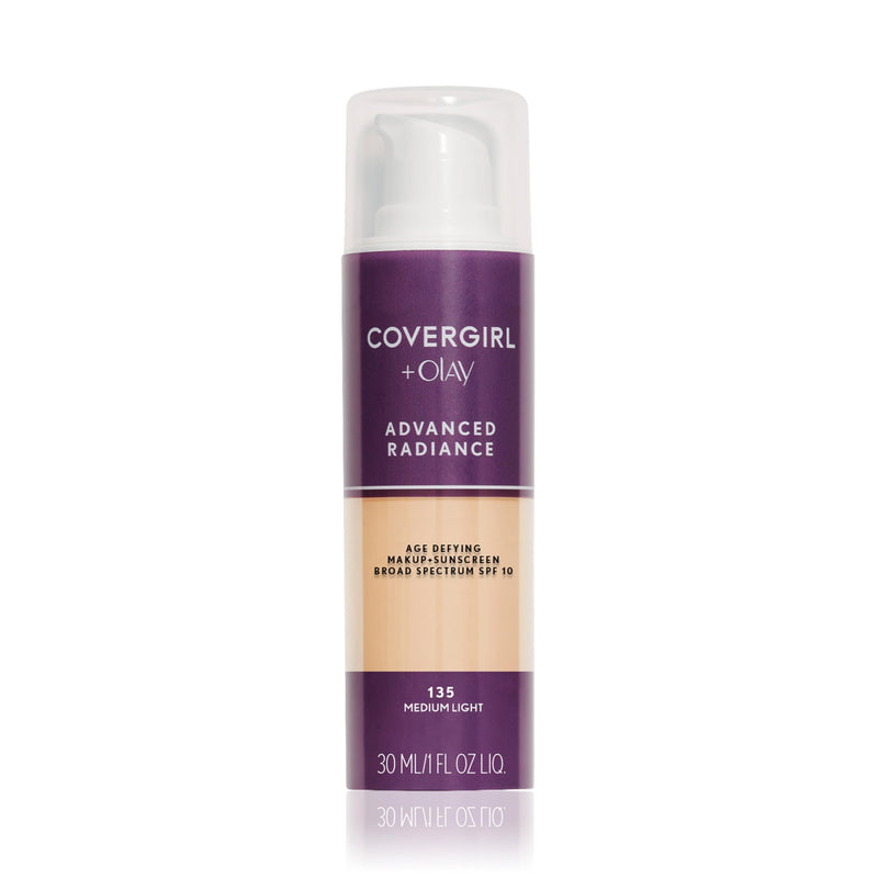 COVERGIRL Advanced Radiance Age Defying Foundation Makeup, Medium Light 135, 1 Ounce (packaging may vary) 135 Medium Light 1 Fl Oz (Pack of 1)