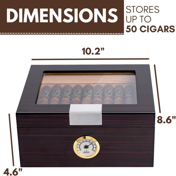 Premium Cigar Humidor for 25-50 Cigars - Elegant Humidor Humidor with Hygrometer and Humidifier - Cedar Lined Cigar Box for Optimal Humidity