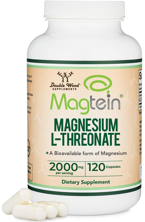 Magnesium L Threonate, Magtein™, Sleep and Cognitive Support – High Absorption – Most Bioavailable Form of Magnesium – 2,000 Mg – 120 Capsules