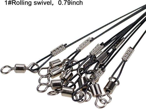 Joyiii 20Pcs 19inch Over 100Lb Fishing Wire Leaders Heavy Duty Fishing Stainless Steel Wire Leaders with Swivels and Snaps