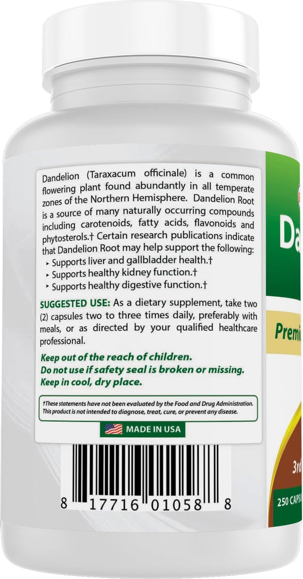 Best Naturals Dandelion Root 520 Mg 250 Capsules