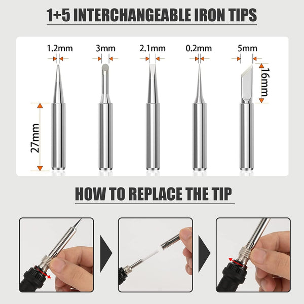 Soldering Iron Kit, 60W Soldering Iron with 5Pc Interchangeable Tips, 10-In-1 Adjustable Temperature Solder Welding Tools, Fast Heating,