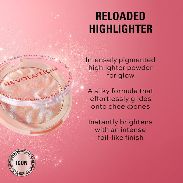 Revolution, Reloaded Pressed Powder Highlighter, Intensely Pigmented for a High Impact Dewy Finish, Just My Type, 0.22 Oz