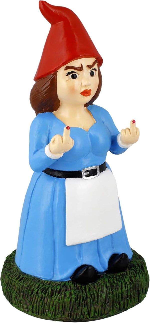 Gnometastic Lady Middle Finger Gnome 8.5in, Naughty, Funny Garden Gnomes Statue Outdoor Decorations for Yard, Lawn Ornament, Home Decor,