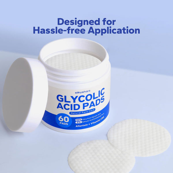 SilkyShark Glycolic Acid Resurfacing Pads (60 Count), 10% Ultra Pure + 2% Salicylic Acid, Exfoliating Peel Pads for Face, Effective Chemical Peel,