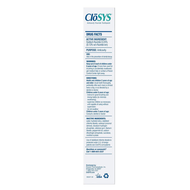 Closys Fluoride Toothpaste, 7 Ounce, Gentle Mint, Whitening, Enamel Protection, 