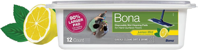BonaÂ® Disposable Wet Cleaning Pads for Hard-Surface Floors, Lemon Mint Scent 12 Count (Pack of 1)