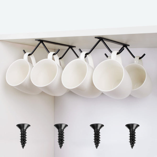 Cabinet Hook Mug Holder - Hanging Coffee Cup Rack for Kitchen, under Cabinets Metal Hangers Organizer Shelf Storage Utensil ?Black?