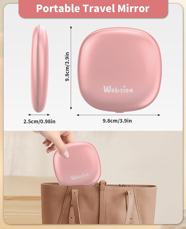 Wobsion Travel Mirror with Light, Rechargeable 1X/10X Compact Magnifying Mirror, Dimmable Pocket Mirror,Handheld 2-Side Mirror with Light,4Inch