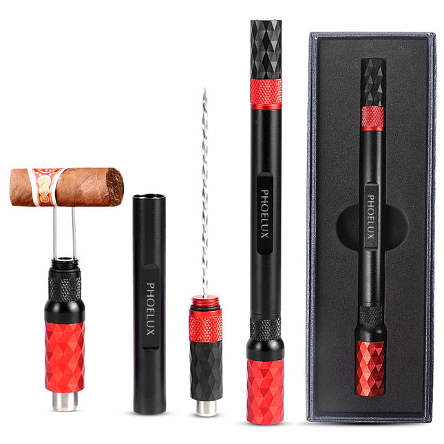 Cigar Punch Multitool 4-In-1 Cigar Draw Enhancer Tool, Twin Needle, Retractable and Screw Out Cigar Double End Punch-2 S