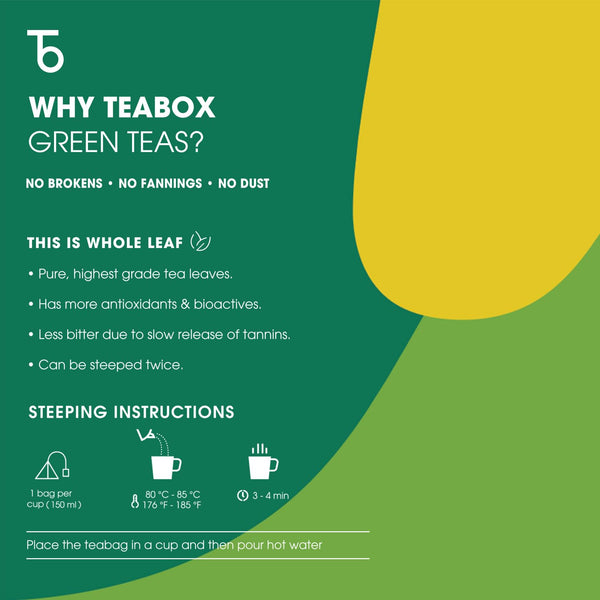 Teabox Green Tea Sampler Bags | 100% Natural I Immunity Boosting Sampler Pack | USDA Certified Organic Green Tea (100 Count (Pack of 1))