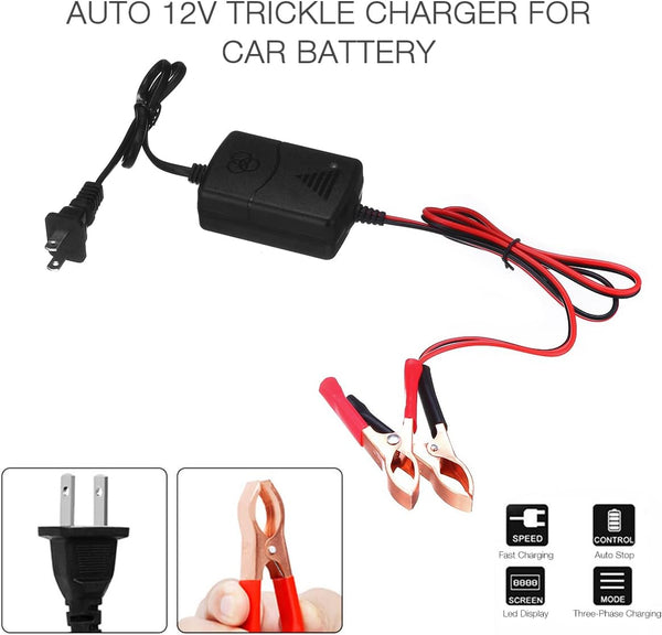 12V Sealed Lead Acid (SLA) Battery Charger 1000mA, Battery Charger Maintainer 12v Trickle Charger for Boats Motorcycles ATVs Riding Mowers & Car