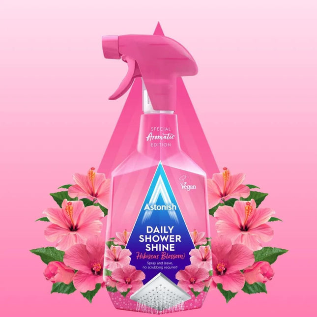 Astonish Daily Bathroom Shower Shine Cleaning Spray - Hibiscus Blossom Limescale Remover Shower Spray Prevents Watermark