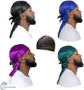 4PCS Silky Durags for Men Women 360 Waves with 1 Wave Cap, Silky Satin Durag Extra Long Tails Black Blue Green Purple