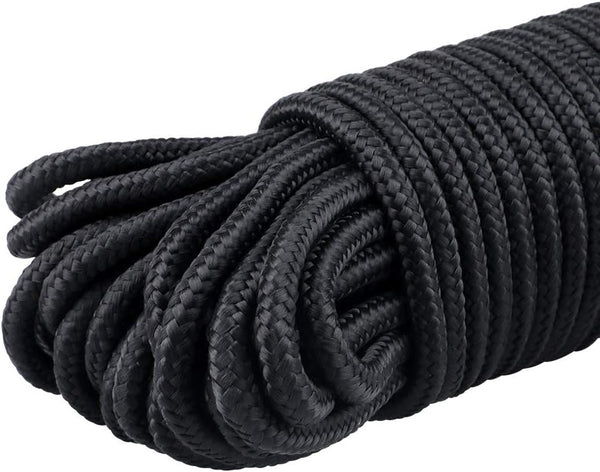 jijAcraft 6MM Black Nylon Rope - Thick Nylon Washing Line, 30M Solid Binding Hanging Twisted Cord, Heavy Duty Rope for Garden, Hammock, Camping