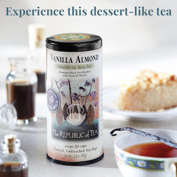 The Republic of Tea - Vanilla Almond Black Tea Tin, 50 Tea Bags, Naturally Caffeinated 50 Count (Pack of 1)