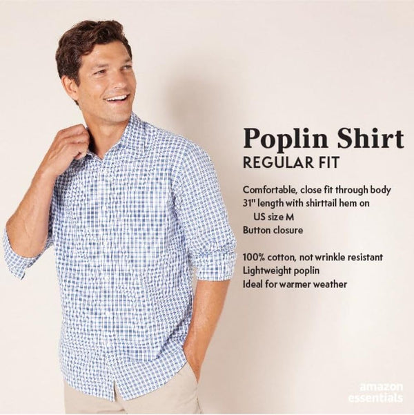 Amazon Essentials Men's Regular-Fit Long-Sleeve Casual Poplin Shirt, Button Front, Business Casual, Collared Regular Fit Blue Purple Gingham X-Large