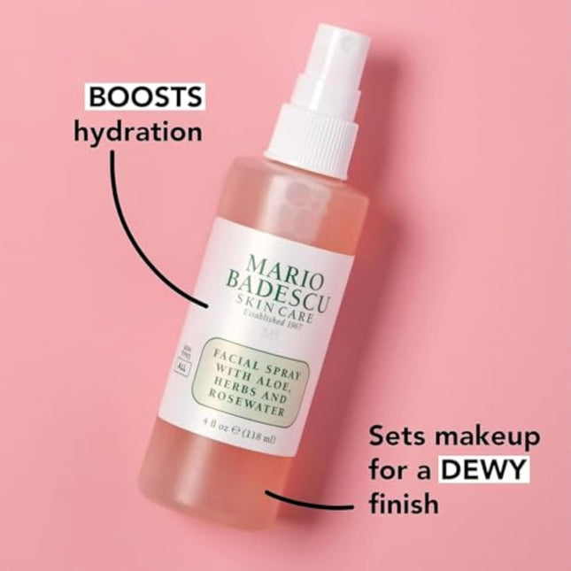 Mario Badescu Facial Spray with Aloe, Herbs and Rose Water for All Skin Types, Face Mist that Hydrates, Rejuvenates & Cl