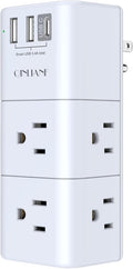 USB Outlet Extender Surge Protector - QINLIANF Rotating Plug, 3-Sided Swivel Power Strip, 6 AC Spaced Outlet Splitter and 3 USB Ports (1 USB C)