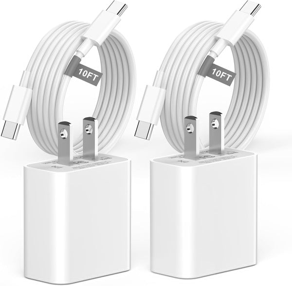 Iphone 16 15 Charger Fast Charging 10 FT, 2 Pack 20W USB C Wall Charger Block with 10FT Long Type C to C Charging Cable for Iphone 16/16 Plus/16