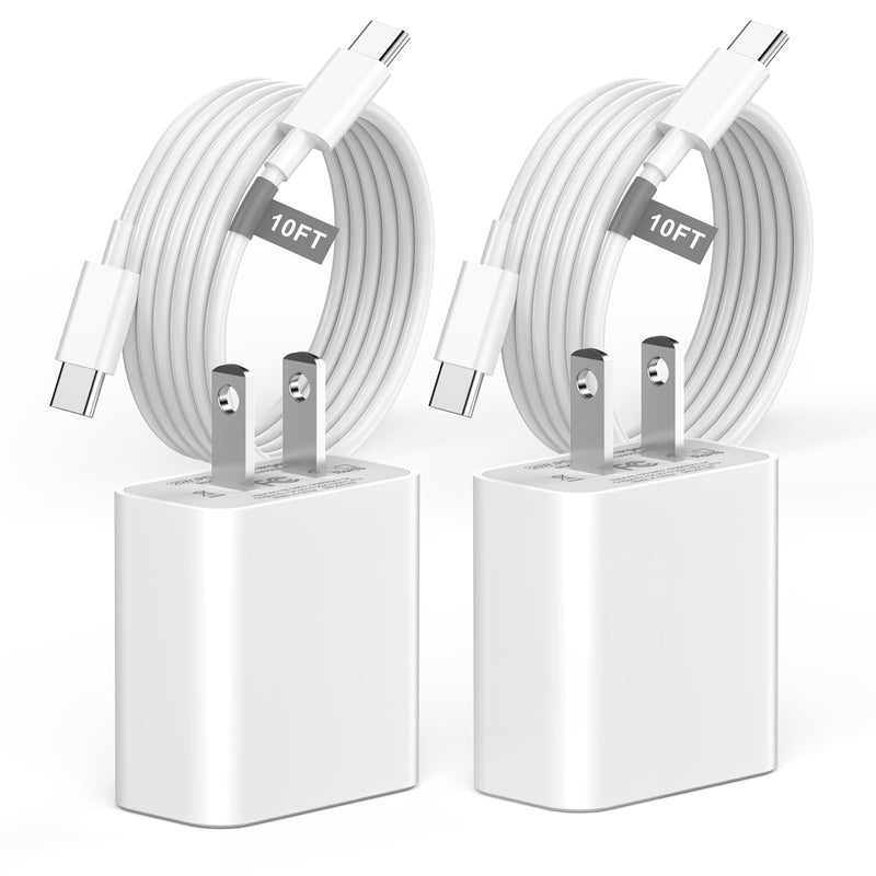 Iphone 16 15 Charger Fast Charging 10 FT, 2 Pack 20W USB C Wall Charger Block with 10FT Long Type C to C Charging Cable for Iphone 16/16 Plus/16
