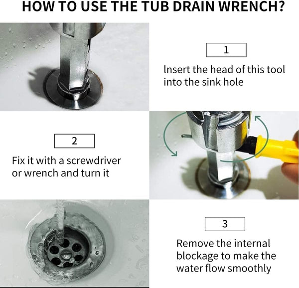 Tub Drain Remover Wrench-Die-Cast Aluminum Tub Drain Tool Wrench for Bathroom and Bathhouse