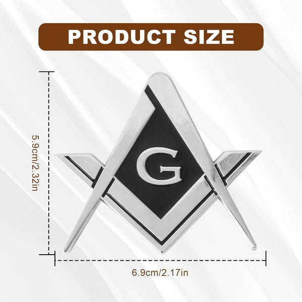 2Pcs Masonic Car Emblem 2.75" Compass Auto Truck Metal Decal, Mason Square Auto Motorcycle Gift Automobile Decoration Accessories