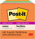Post-it Super Sticky Notes, 4 x 4 in, Neon Fizz, 6 Lined Pads | School Supplies and Oﬃce Supplies, 2X the Sticking Power 4" x 4"