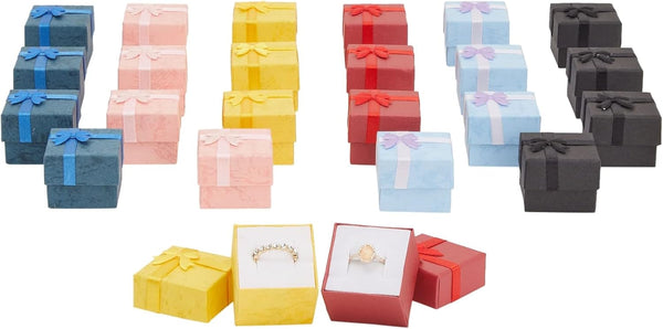 Juvale Ring Boxes Bulk Set - 24-Pack Multi-Color Square Cardboard, 1.6 x 1.2 x 1.6 In - Mini Gift Box with Lid & Bow for Rings & Jewelry 24 Count
