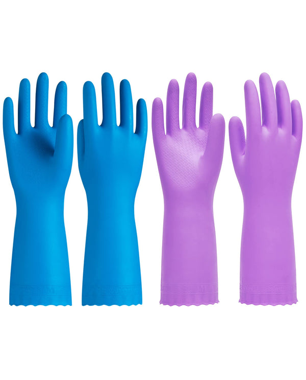 PACIFIC PPE 2 Pairs Dishwashing Cleaning Gloves with Latex Free, Cotton Lining, Kitchen Gloves (Purple+Blue, Medium)