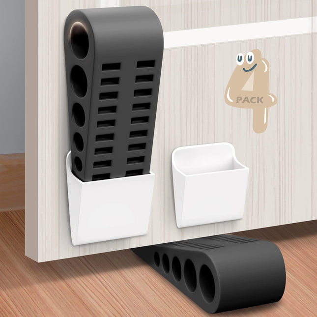 Rubber Door Stoppers for Bottom of Door - 4 Pack Door Stop Wedge with Holder Hea