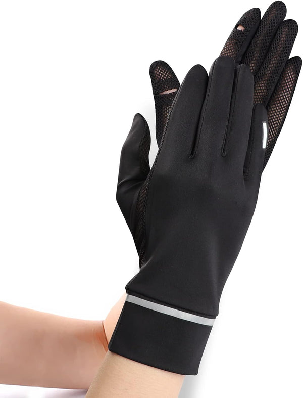 IPENNY Women Summer UPF 50+ UV Sun Protection Gloves 2 Fingers Flip Mesh Cooling Breathable Touchscreen Anti Slip Mittens Black