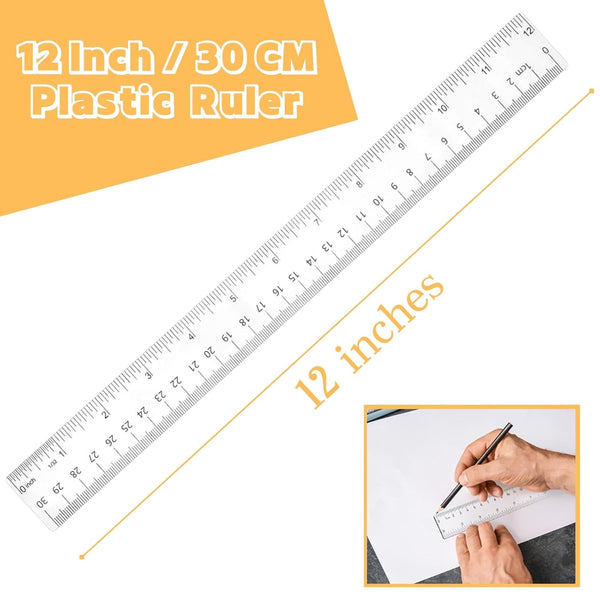 Plastic Ruler, 12 Inch Clear Plastic Ruler, Centimeter, Millimeter and Inches, Pack of 2 | Clear Plastic Ruler 12 Inch, Rulers with metric and