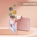 Keychain wallet, Rfid Blocking Credit Card Holder Leather, Zipper Card Case for Women Pink