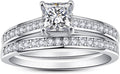 AVECON 1.35ct Princess Cut Engagement Ring 925 Sterling Silver Wedding Band Set for Women Cubic Zirconia Bridal Sets Size 5-10 Silver 8
