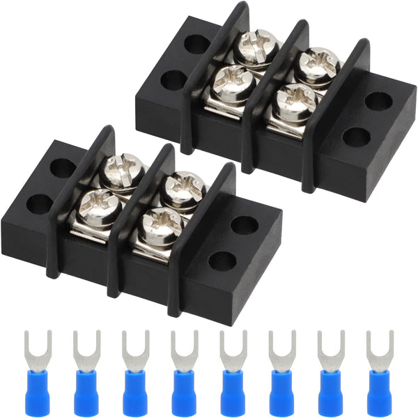 Terminal Block,2 Pack 2 Circuits 20-30A 200v-450v Dual Row Screw Terminals Strip +8 PCS Heat Shrink Wire Connectors 20 Amps 2 Circuits