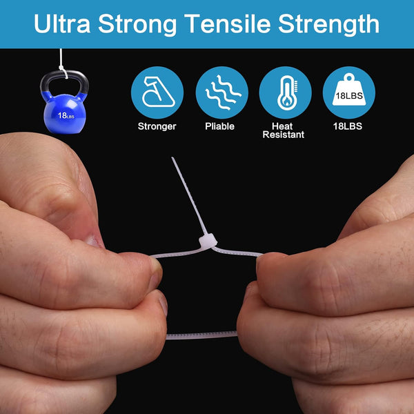 1000 Pcs White Zip Ties, 6 Inch Clear Self-Locking Nylon Cable Ties, Premium Heavy Duty Plastic Wraps Wire Ties for Indoor and Outdoor 6" White