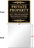 ZHGSERVU No Trespassing Signs Private Property No Soliciting Warning Sign 12” x 12” Heavy 0.40 Aluminum Rust Free Safety Sign Protect Your