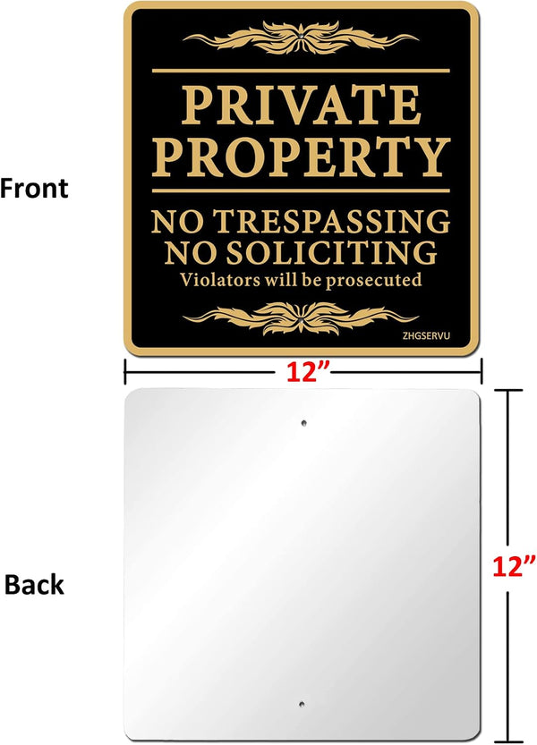 ZHGSERVU No Trespassing Signs Private Property No Soliciting Warning Sign 12” x 12” Heavy 0.40 Aluminum Rust Free Safety Sign Protect Your