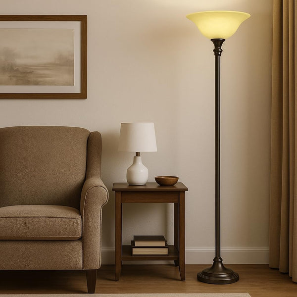 LIGHTACCENTS Alabaster Amber Glass Lamp Shade – Replacement Shade for Floor Lamps with E26 Medium Base Socket – Torchiere Lamp Glass – Amber Swirl