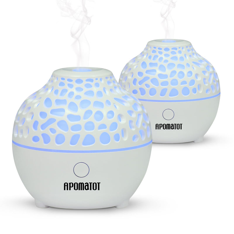 APOMOTOT 2 Pack Essential Oil Diffuser,Mini Portable Aromatherapy Diffusers,60Ml Cool Mist Humidifier with USB 7 LED Light Color,Waterless Auto