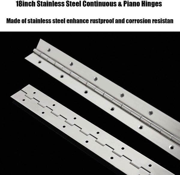 EPHECH 18" Piano Hinge, 4PCS Stainless Steel Continuous Piano Hinge-Silver | Heavy Duty Smooth Polished Piano Hinges, 0.04" Thickness 1.2" Open