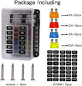 WUPP Boat Marine Fuse Block Panel with LED Warning Indicator Damp-Proof Cover - 12 Circuits with Negative Bus Fuse Box Holder Screw for Car Marine